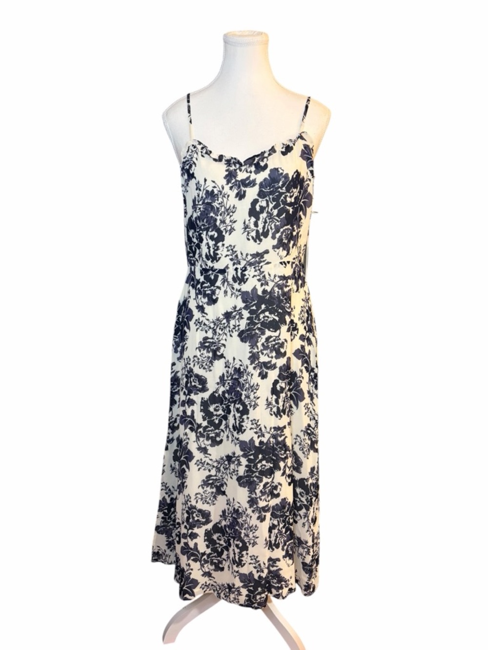 Reformation Cassandra Midi Dress Toile Print Navy White Size 10 - Picture 2 of 12